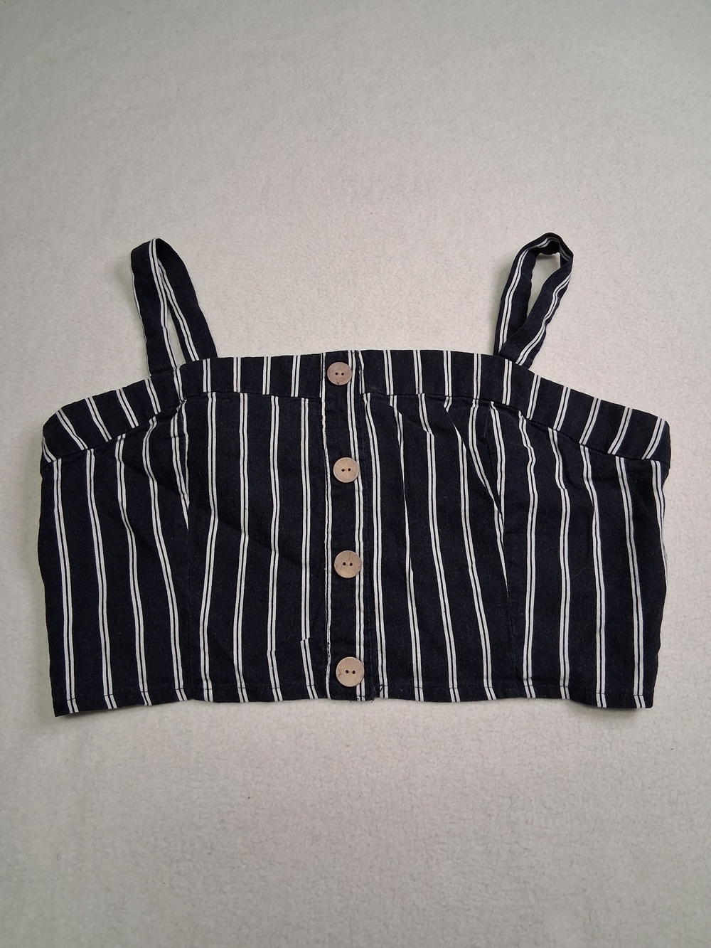 Garage Navy and White Striped Button-Front Crop Top